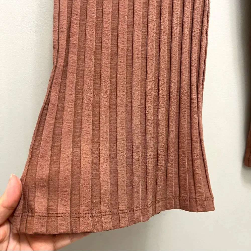 Jonathan Simkhai Standard Celia Ribbed Pleated Wide Leg Stretch Pants in Teak M - Picture 6 of 10